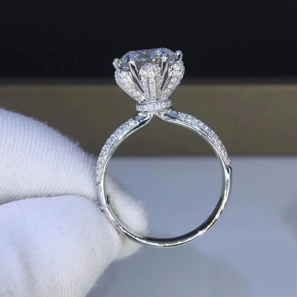 Certified 5ct. t.w. Moissanite Diamond Flower Wedding Engagement Ring NEW